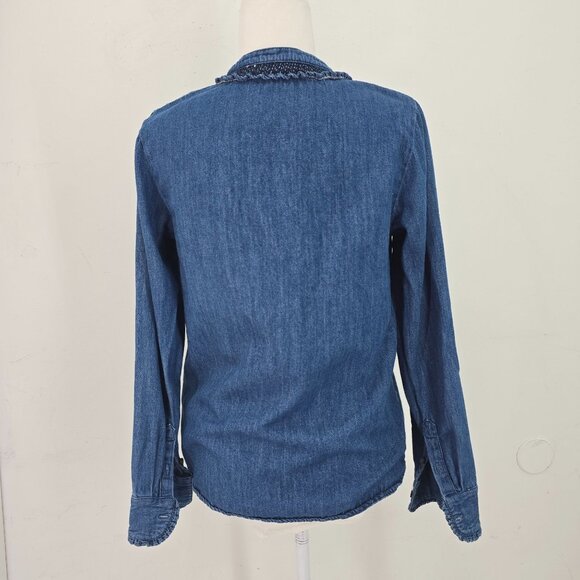 Boden Caitlin Smocked Indigo Denim Chambray Button Down Top Women Size 6 - Picture 6 of 8